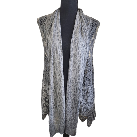 VINTAGE CONCEPT draped open front cardigan sleeveless vest grey size large - Picture 1 of 5